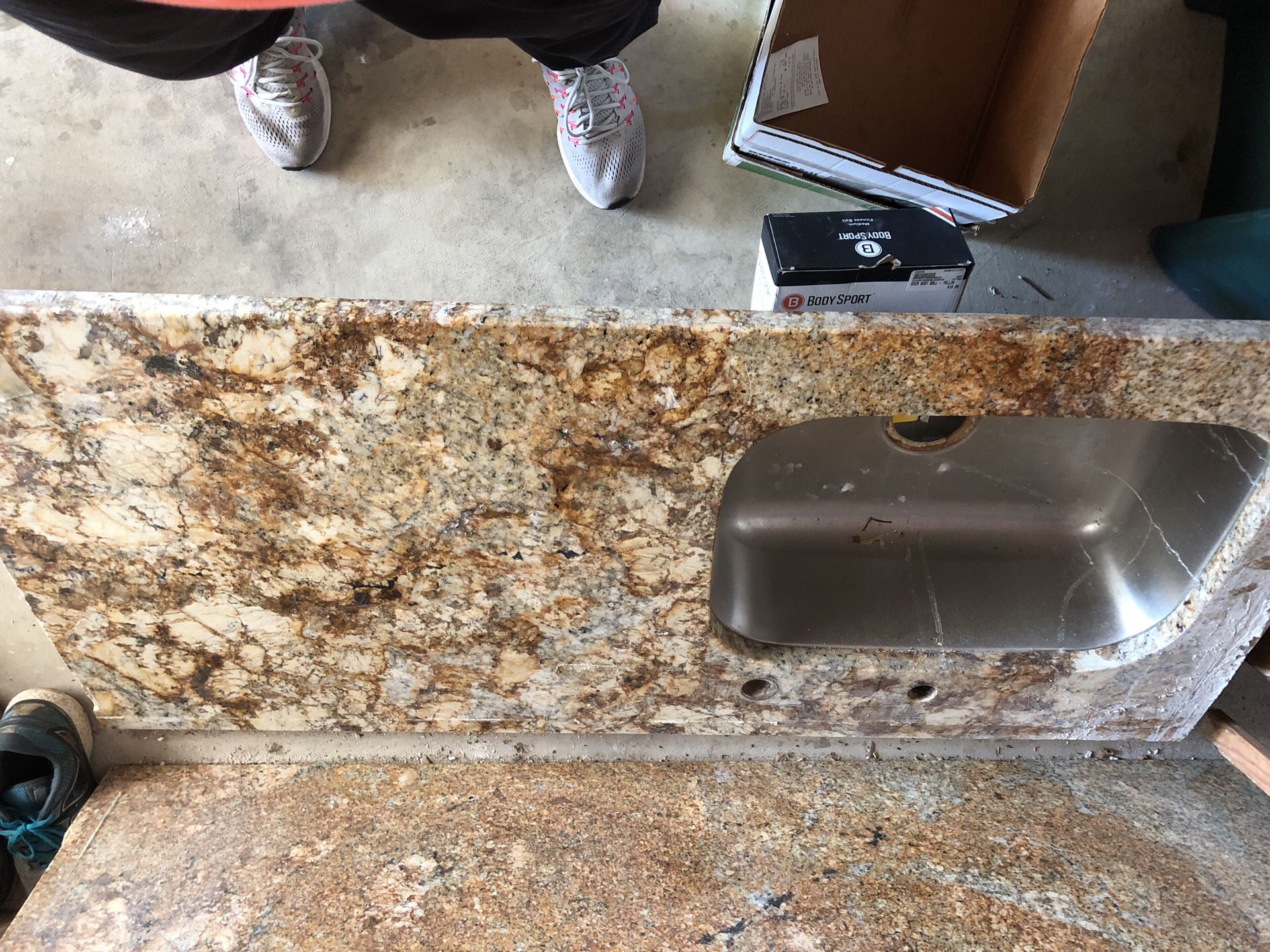 Granite slab for island and deep kitchen sink with granite piece