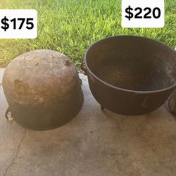 Cast Iron Cauldrons large one is 14 inches tall and 22 inches in diameter $220
Smaller one with holes $175
Pick up in Harlingen, I live near Walmart
A
