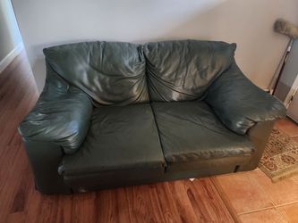 Green leather loveseat