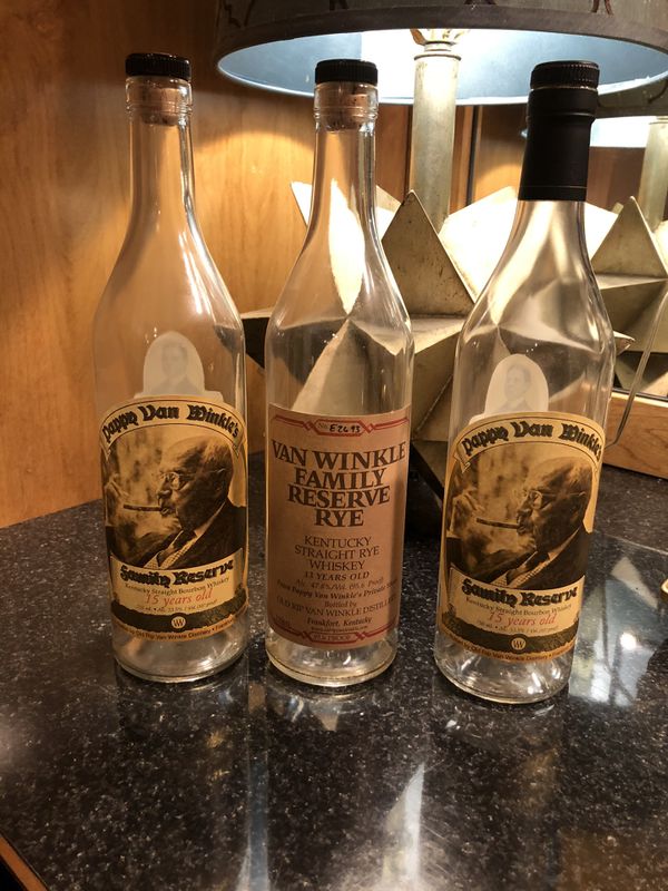 pappy-van-winkle-bottles-empty-with-corks-collar-on-on-15-year-bottle