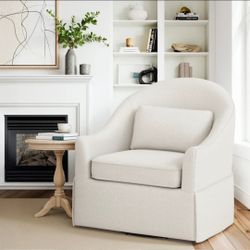30 in. Cream Tweed Fabric Upholstered Paired Cushions Swivel Accent Chair Skirted Silhouette Barrel Chair