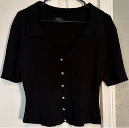 Black Ribbed Knit Button Crop Top
