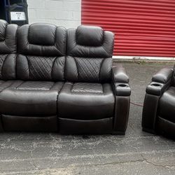 Power Italian Leather Sofa And Chair 