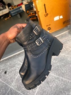 Harley-Davidson Women's Black Leather Studded Buckle Ankle Biker Boots Size 11