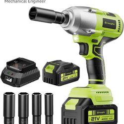 Cordless Impact Wrench 550N.m (406 Ft-lbs), 1/2" Power Brushless Impact Gun with 4.0Ah Battery 