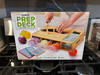 Brand New Bamboo Prep Deck with Drawers & Slicer Set