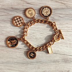 CHANEL  Coco Chanel #5 CC Logo Rhinestone Charm Bracelet