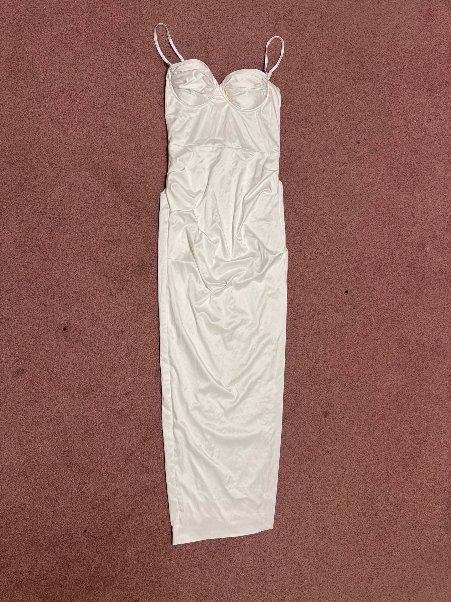 New small white satin dress Evening Coctail party pencil slit buster formal 
