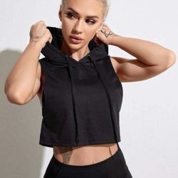 Black Crop Hoodie, Size (S) 