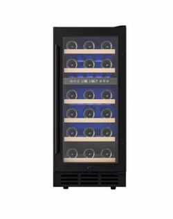 15 in. Dual Zone 30-Bottle Undercounter/ Freestanding Wine Cooler in Black with Reversible Door, Removable Shelves