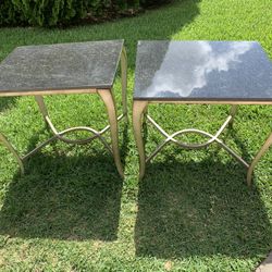 Rustic Pair of Stone Top End Tables 