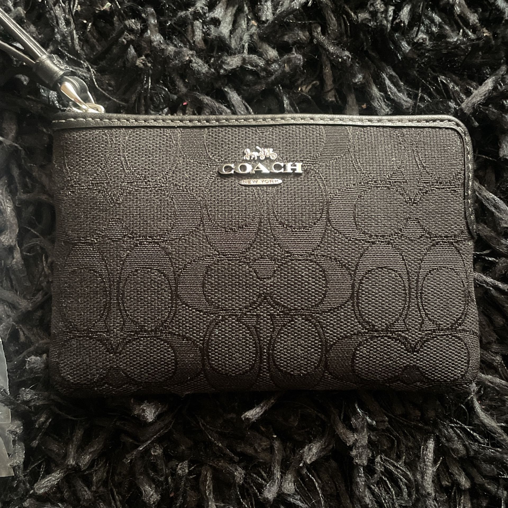 Black Signature Jacquard Coach Wristlet