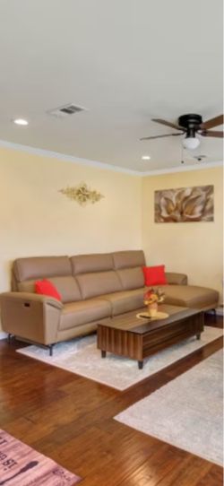 Tan Leather Sectional Sofa with Chaise