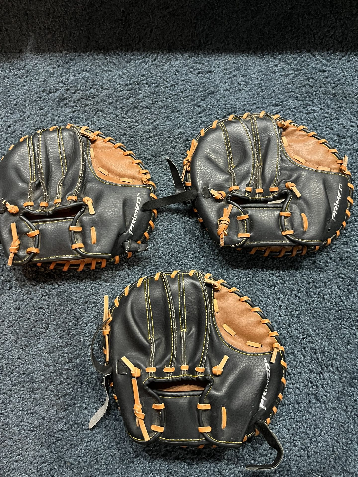 (3) PRIMED Infield Training Gloves lot of 3 | Right Handed Throw