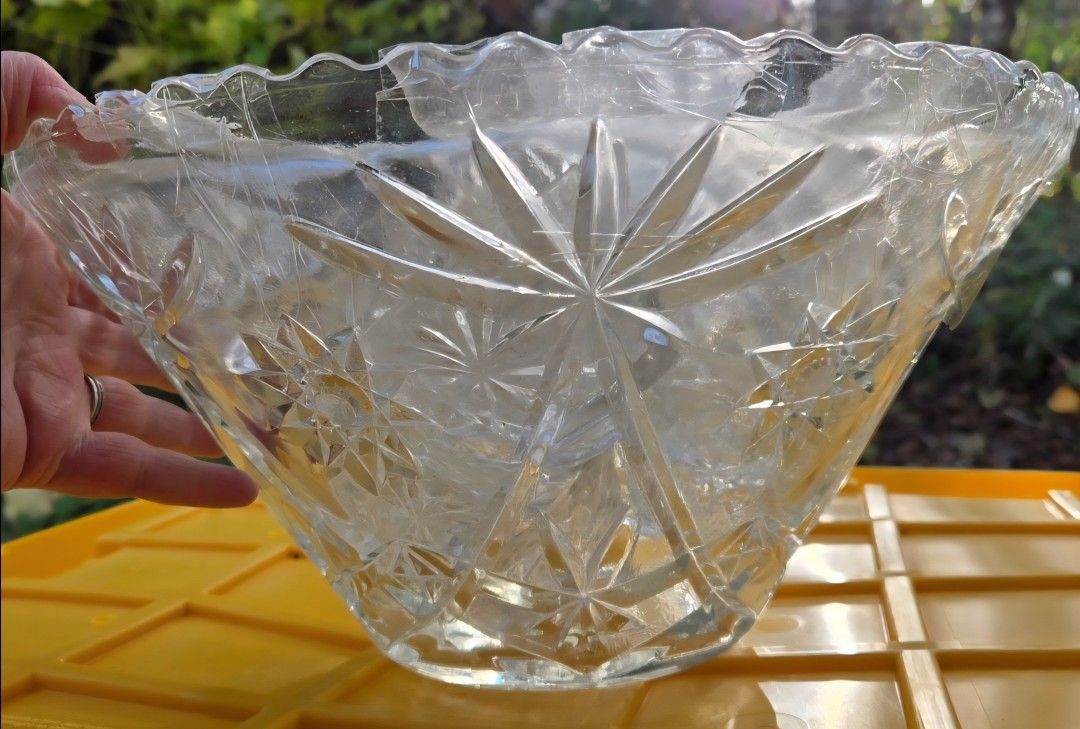 Vintage Glass Punch Bowl With Cups