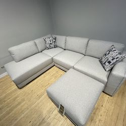 Small Light Gray Sectional Sofa Couch with Ottoman