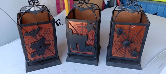 Set of three metal Halloween lanterns