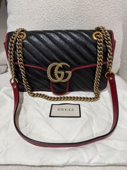 Title: Gucci GG Marmont Torchon Quilted Leather Shoulder Bag – Black & Red