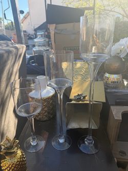 Set of 3 Tall Glass Hurricane Candle Holders – Graduated Heights – Wedding & Home Décor