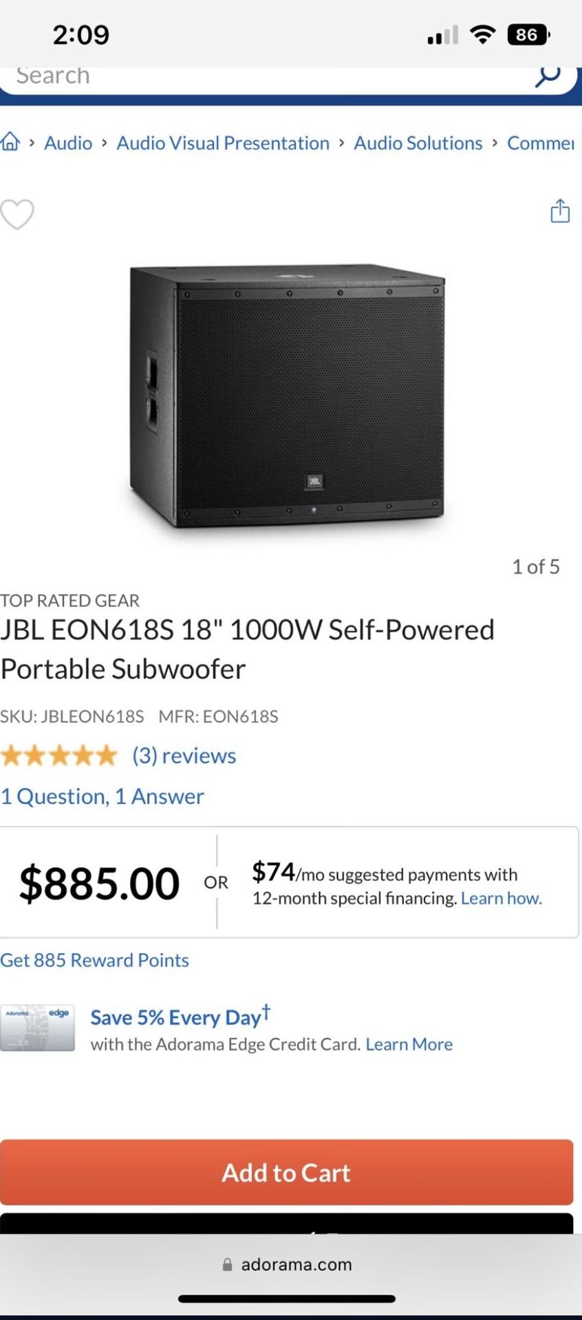 JBL EON 618S Subwoofer 2 Available