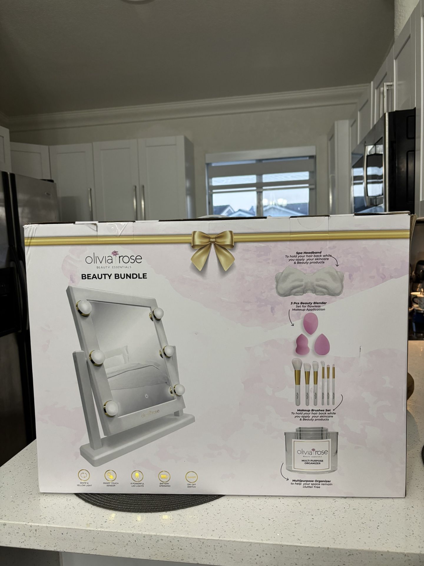 Light-Up Mirror Set with Beauty Blenders, Brushes, Headband & Brush Organizer