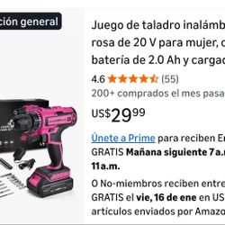 20V Pink Cordless Drill Set for Women, with 2.0Ah Battery and Charger, 3/8-inch Keyless Chuck, Lightweight Electric Drill Tool, 2 Speeds + 354 in-lbs 