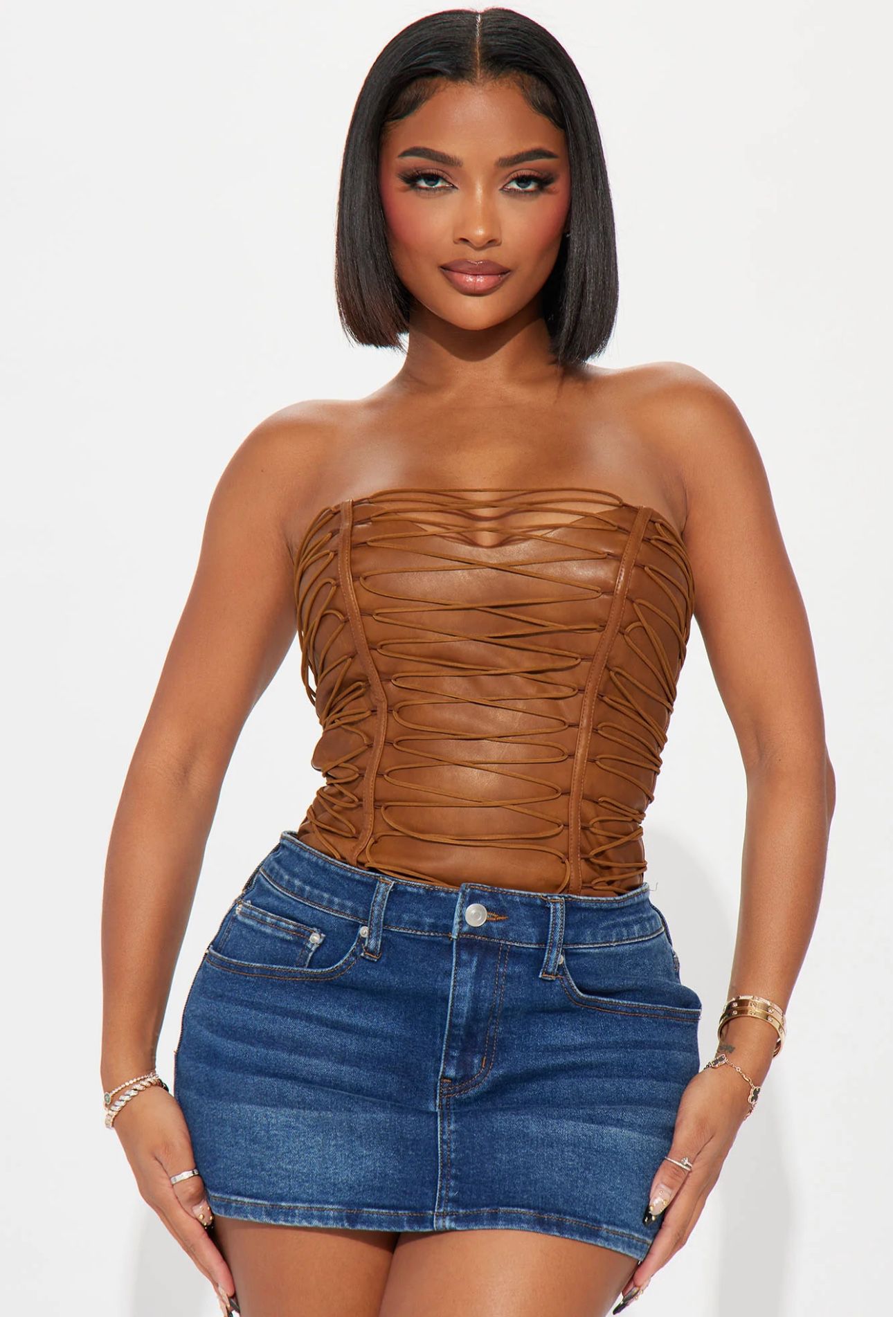Brown Lace Up Corset Top Size Small 