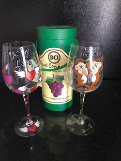 2 Hand painted Wine Glasses