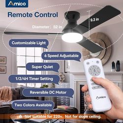 ES107 $40  Ceiling Fans with Lights, 52 inch Low Profile Ceiling fan with Light and Remote Control, Flush Mount, Reversible, 3CCT, Dimmable, Noiseless