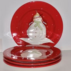 Sakura Snowmates Red Snowman Dinner Plates 11.5”