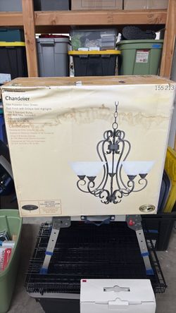 5-Light Chandelier with Faux in Alabaster Shades