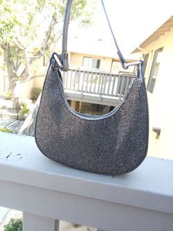Black Rhinestone Embellished Mini Shoulder Bag