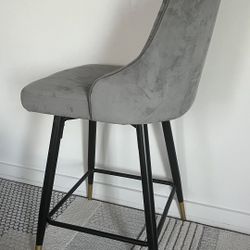 Gray Velvet 360 Swivel Bar Stools Set of 2 