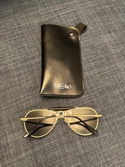 Vintage 90s Mossimo Gold Aviator Sunglasses Black Sweat Bar Brow Bar Case