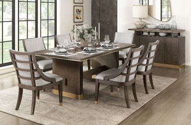 Sophisticated style brown finish dining set w/gold finish metal base 