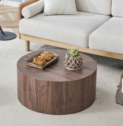 Deep walnut cylindrical table
