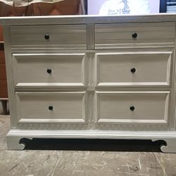 White Distressed Solid Oak Wood Dresser