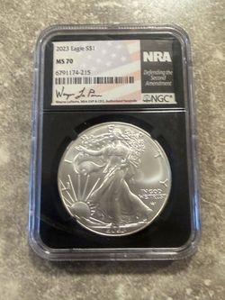 2023 American Silver Eagle $1 – NGC MS70 – NRA Wayne LaPierre Label