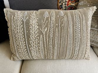 Embroidered Botanical Lumbar Throw Pillow