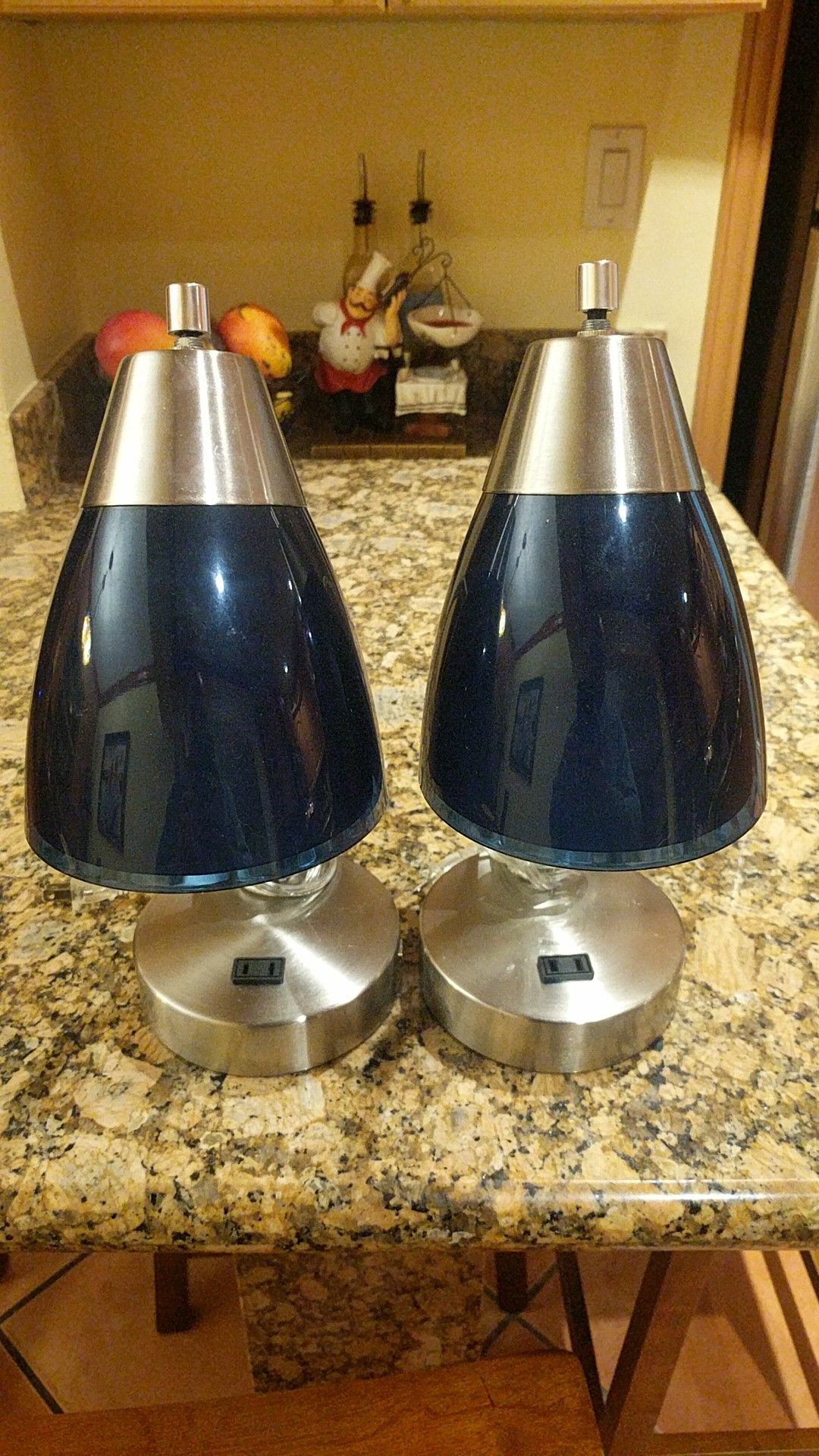 Twin Desk Stainless Steel Lamps with USB and outlet connections