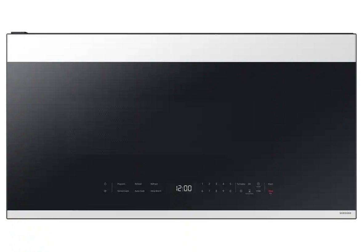 Bespoke Smart 2.1 cu. ft. White Glass 1000-Watt Over-the-Range Microwave with Auto Connectivity and Smart Things Cooking