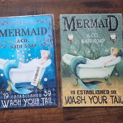 New Vintage Look Mermaid Metal Signs Set