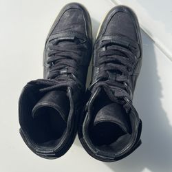 Authentic Gucci GG Monogram High-Top Sneakers - Black Leather - Size 10G