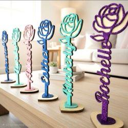 Custom Name Standing Wooden Flower For Gift
