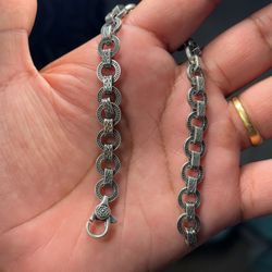 925 Sterling Silver Textured Link Bracelet 8.3” | 24.4g Oxidized Chain