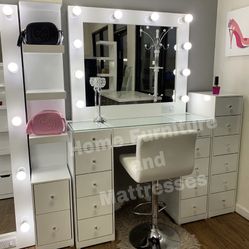 Vanity Station Desk Hollywood Mirror LED Lights Makeup Table✨New