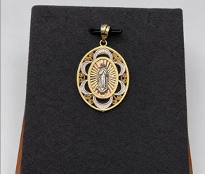 Solid 14kt Two Tone Gold Virgin Mary Pendant Dije De La Virgen De Dos Oros