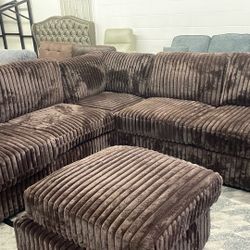 New 99x99 Corduroy Sectional Couch With Ottoman / Free Delivery 