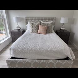 Queen Bed Frame, Nightstands and Lamps