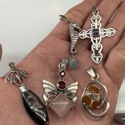 sterling silver stone pendants lot